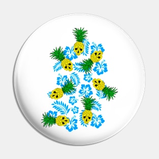 tropical pineapple skull in blue Pin