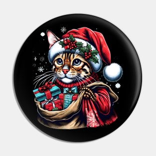 Bengal Cat Santa Claus Christmas Pin