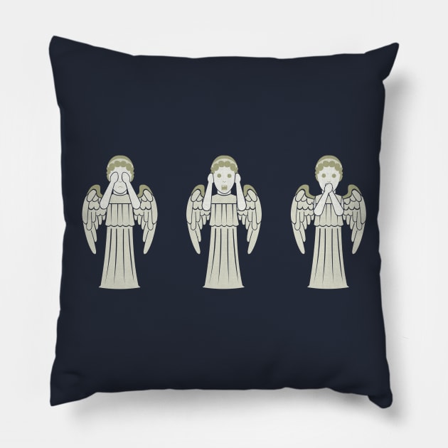 See No Angel, Hear No Angel Pillow by HandsOffMyDinosaur