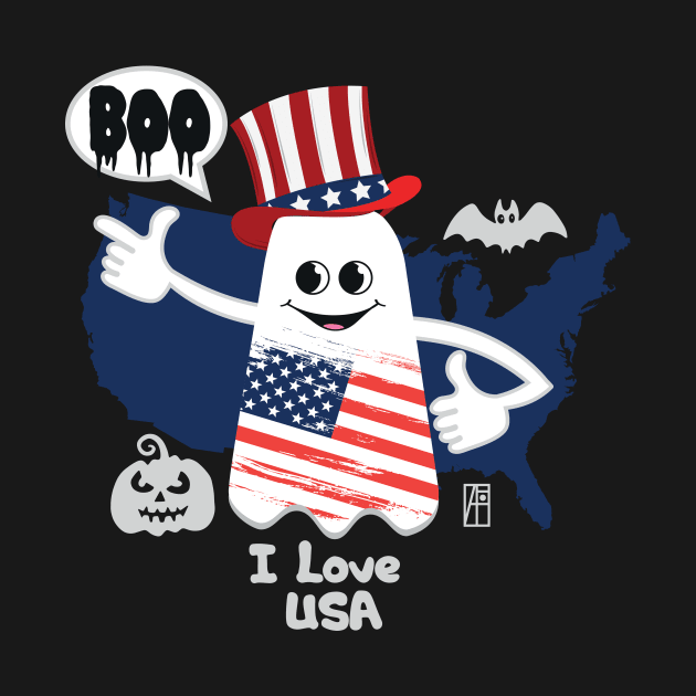 BOO GHOST with American flag "I love USA" - cute Halloween by ArtProjectShop