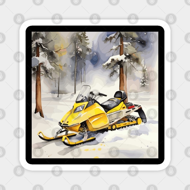 Yellow Snowmobile Magnet by Siha Arts