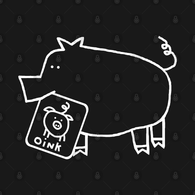 Minimal White Line Cute Pig Self Portrait by ellenhenryart