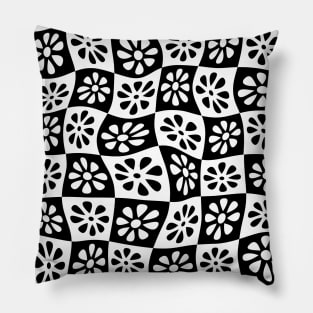 Black Wavy Floral Checkers Pillow