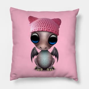 Cute Baby Dragon Wearing Pussy Hat Pillow