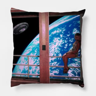 Stations - Space Aesthetic Collage, Retro Futurism Pillow