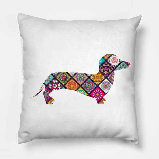 Floral Dachshund Sausage Dog Graphic Mandala Tee Pillow by ghsp