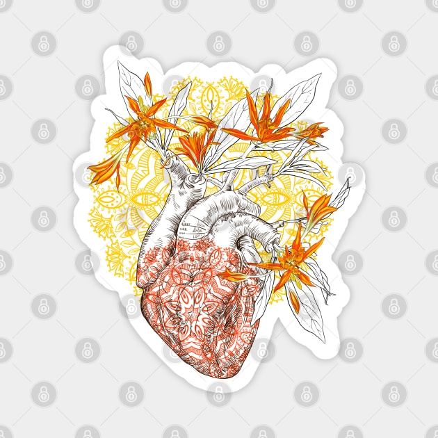 Human anatomical heart with flowers Magnet by Olga Berlet