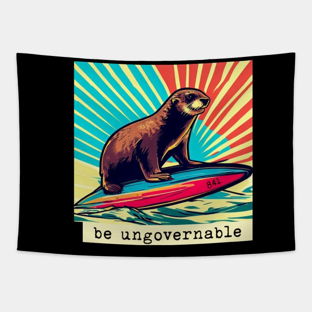 be ungovernable surfing otter 841 [white background] Tapestry by REDWOOD9