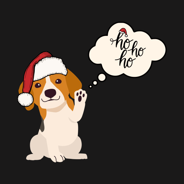 Santa Beagle Dog with Ho Ho Ho Sign Christmas Theme by Seasonal Dogs