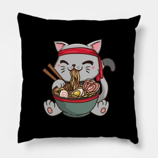 Cute Anime Ramen Cat - Otaku T-Shirt Pillow