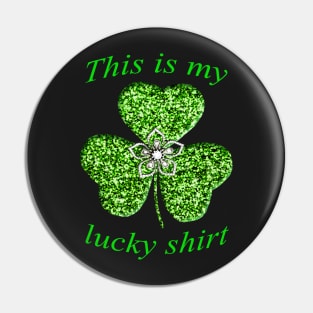 Funny Green Glitter Shamrock With A Flower Pin