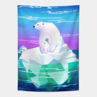 Polar Bear Mom and Baby on Iceberg Tapestry