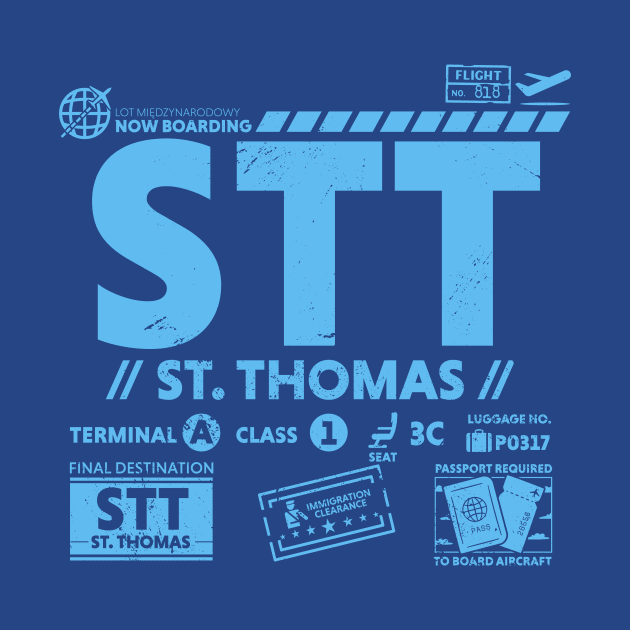 Vintage St. Thomas STT Airport Code Travel Day Retro Travel Tag USVI by Now Boarding