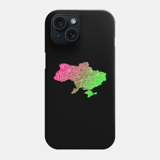 Colorful mandala art map of Ukraine with text in pink and green Phone Case