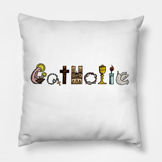 Catholic symbols Pillow by colleen-doodle