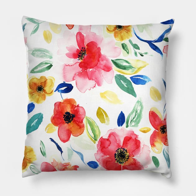 Bright Summer Floral Pattern Pillow by LThomasDesigns