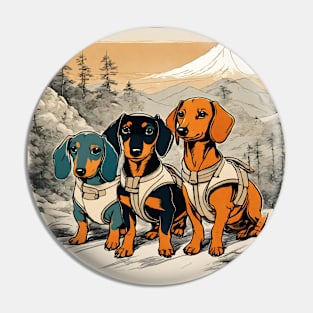 Doxie Dogs Brotherhood Backpacking Vintage Dachshund Sausage Dogs Pin