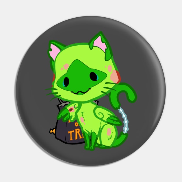 Halloween Chibi Winged Kitty - Siamese Zombie Cat Pin by theghostfire