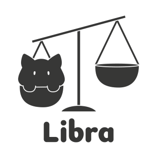 Libra Cat Zodiac Sign with Text (Black and White) T-Shirt