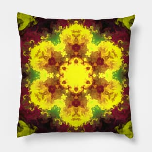 Psychedelic Mandala Flower Red Yellow and Green Pillow