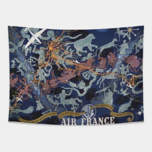 Vintage Air France Zodiac World Map (1939) by Lucien Boucher Tapestry