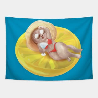 Cat Floating On Lemon Pool Float Tapestry