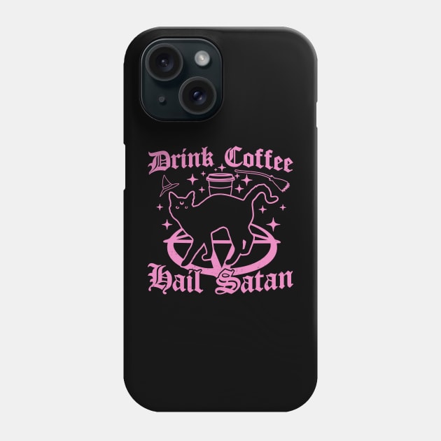 Drink Coffee Hail Satan - Black Cat - Pastel Goth Halloween Phone Case by OrangeMonkeyArt