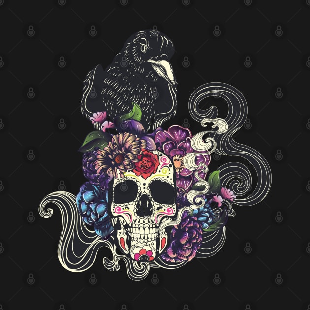 Sugar skull with crow by AnnArtshock