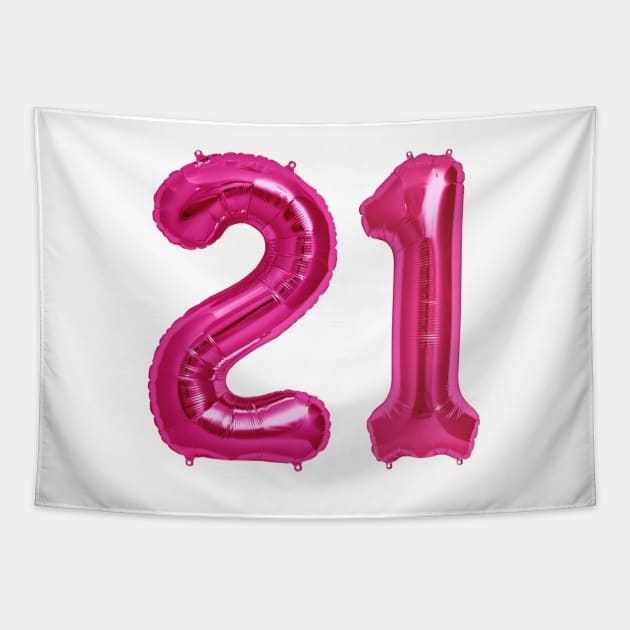 Hot Pink 21st Birthday Metallic Helium Balloons Numbers Tapestry by podartist