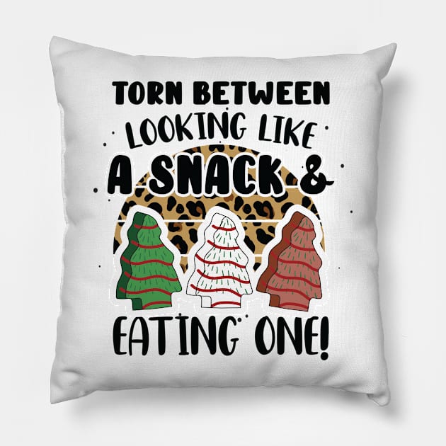 Torn Between Looking Like A Snack And Eating One Santa Christmas Cakes - Vintage Leopard Christmas Tree Cakes Pillow by WassilArt