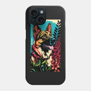 German Shepherd Dog Vibrant Tropical Flower Tall Retro Vintage Digital Pop Art Portrait Phone Case