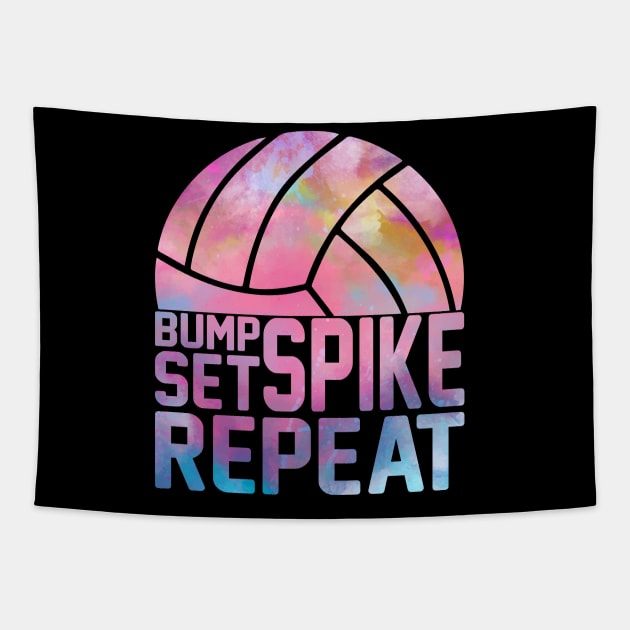 Colorful Teen Girls Volleyball Bump Set Spike Repeat Tapestry by Nicki-Merch