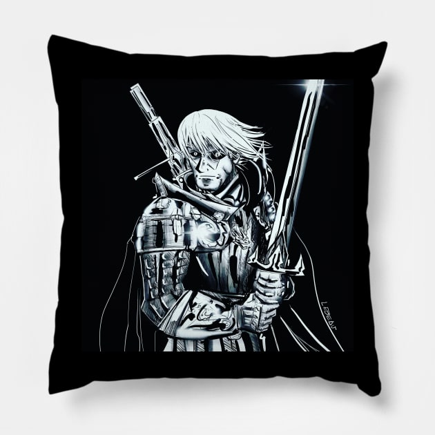 white knight in winter madness in chaos art ecopop Pillow by jorge_lebeau