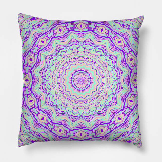 Groovy Trippy Hippie Mandala Pillow by Kaleiope_Studio