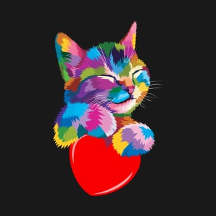 Cat Cute Kitten Lovers Kitty Colorful Pop Art T-Shirt