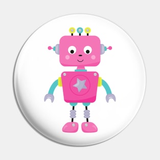 Cute Robot, Funny Robot, Silly Robot, Pink Robot Pin