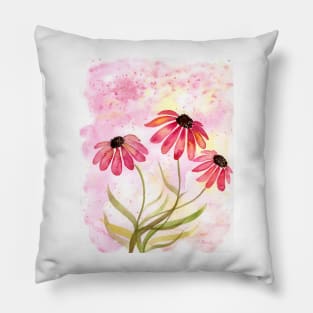 Coneflower Watercolor Illustration Pillow