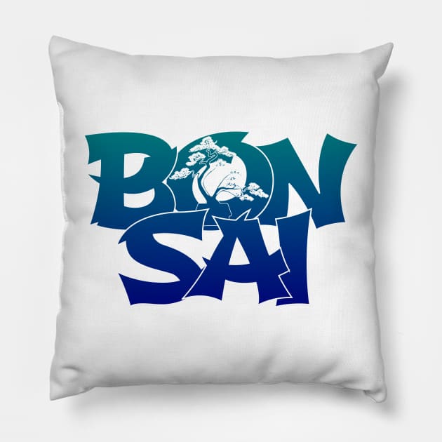 Lettering 'BONSAI' with bonsai tree Pillow by ThreeOClock