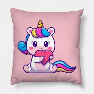 Cute Unicorn Bite Love Cartoon Pillow