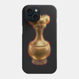 Digital Rendering of a  Pre-Columbian Quimbaya Poporo in Gold Leaf on a Mola Inspired Pattern Phone Case