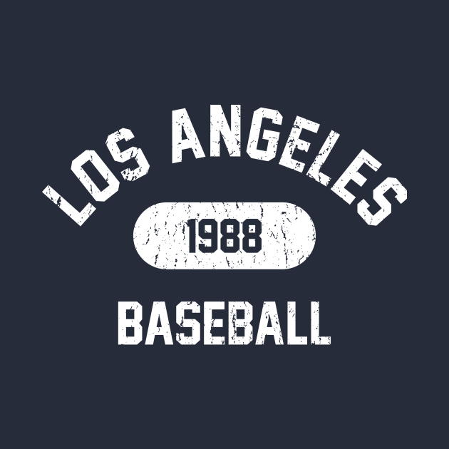 Retro 1988 Los Angeles Baseball Distressed Varsity Logo (White) by Double-Double Designs