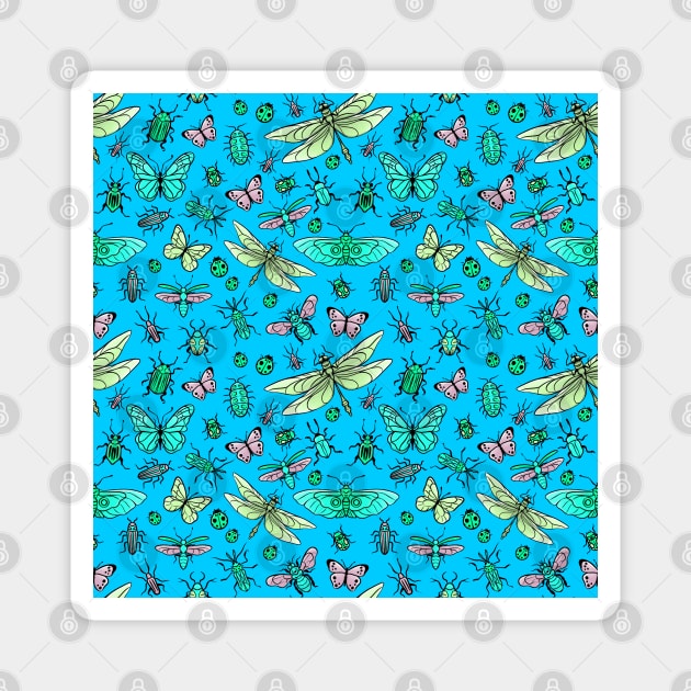 Pretty bugs, butterflies and dragonflies pattern Magnet by iulistration