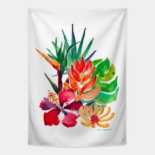 Tropical Garden Vibrant Watercolor Tapestry