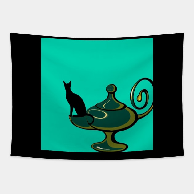 THE CAT AND THE LAMP Tapestry by CATUNIVERSE