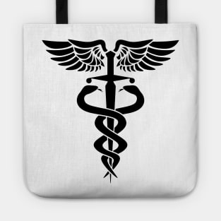 Caduceus medical symbol with two snakes sword and wings Tote