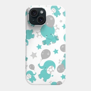 Pattern Of Blue Elephants, Cute Elephants, Stars Phone Case