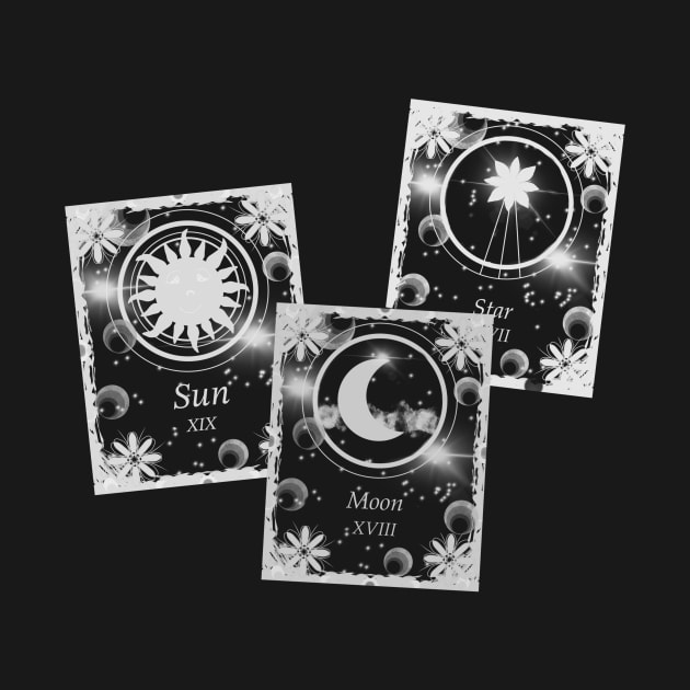 Sun, star, moon, black and white by Flowers and Stuff