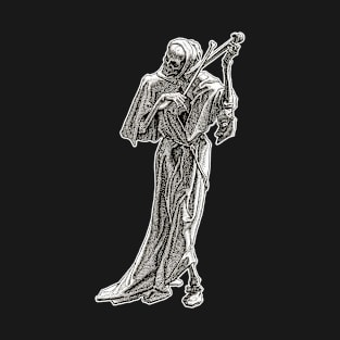 "Death the Strangler" - vintage woodcut of the Grim Reaper playing a bone violin, 1851 T-Shirt