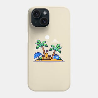 Beach Summer, Sand Castle And Coconut Trees Cartoon Phone Case
