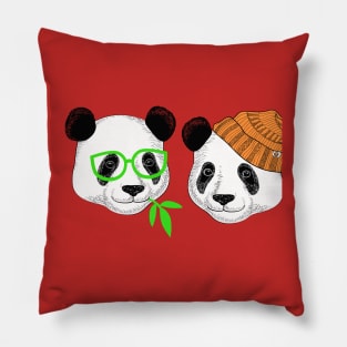 Hand Drawn Funny Panda Head Pillow